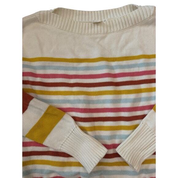 Y2K 90s Women’s S Gap Boat Neck Sweater Striped Long Sleeve Cream Cotton Knit - Picture 4 of 12